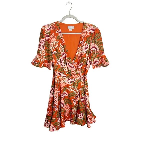 Finders Keepers Songbird Wrap Dress Orange Floral Print Size Medium - Picture 2 of 6